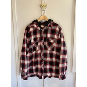 Boston Traders Men's Flannel Shacket Hooded Size L Red & Black Plaid Lined